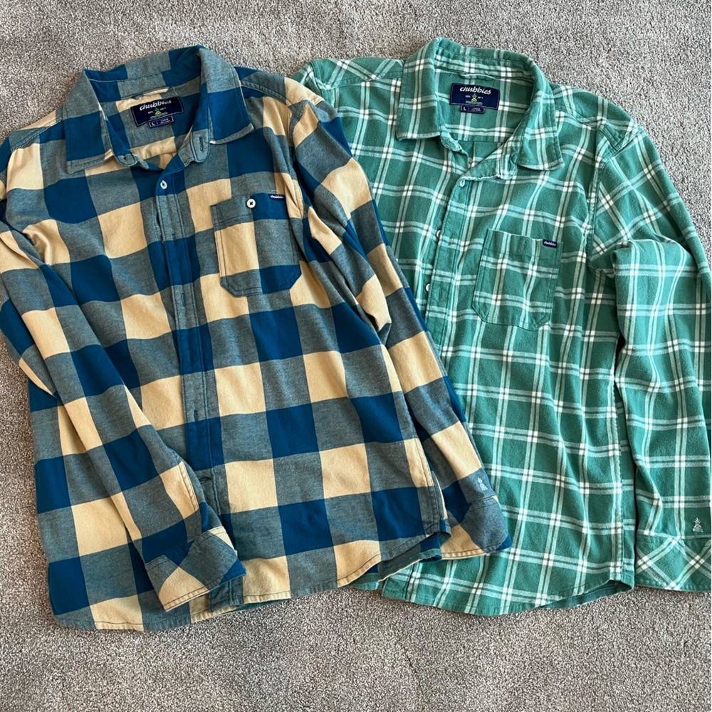 Chubbie’s Men's Casual Plaid Flannel Shirts - Blue and Green